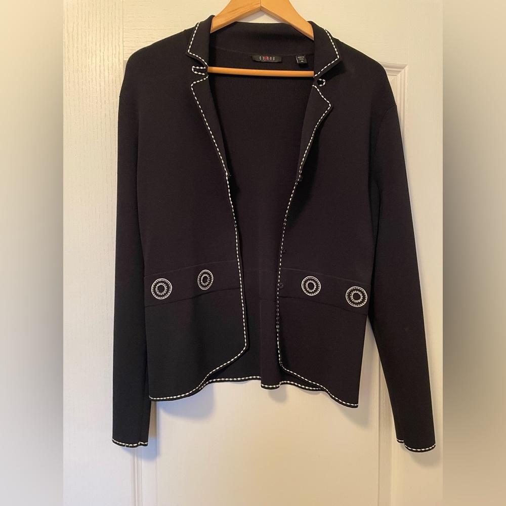 Cyrus Elegant Black Women's Jacket with White Trim